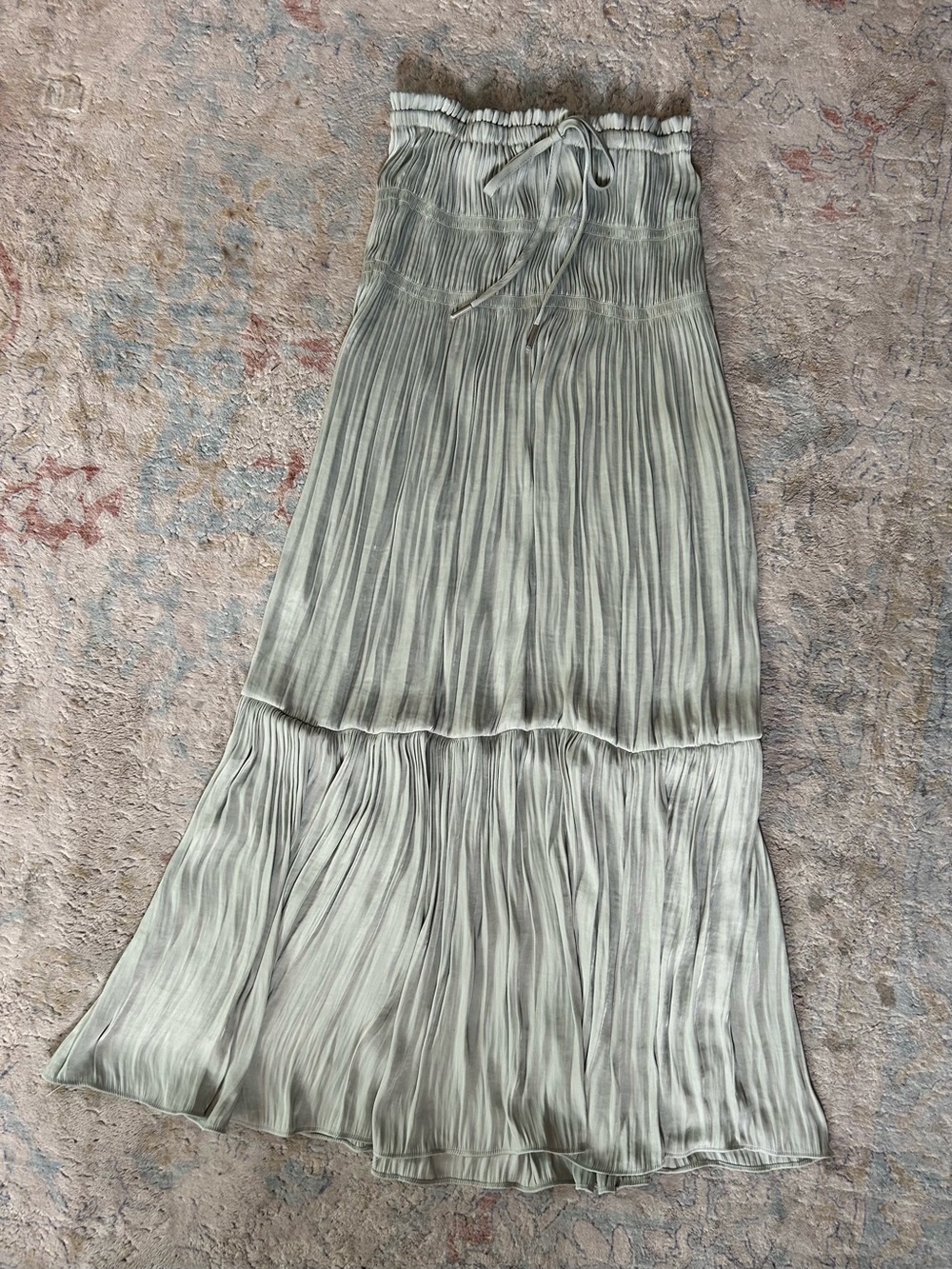 Pleated Elastic-Waist Maxi Skirt in Sage Green